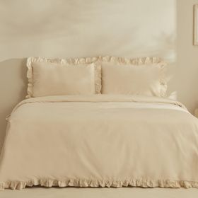 Karaca Home Pure Ruffle %100 Pamuk Açık Bej Çift Kişilik Nevresim Takımı
