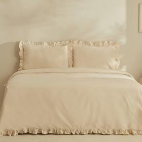 Karaca Home Pure Ruffle %100 Pamuk Açık Bej Çift Kişilik Nevresim Takımı