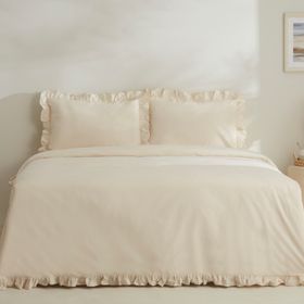 Karaca Home Pure Ruffle %100 Pamuk Açık Bej Çift Kişilik Nevresim Takımı