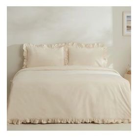 Karaca Home Pure Ruffle %100 Pamuk Açık Bej Çift Kişilik Nevresim Takımı