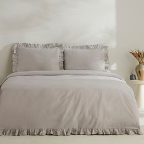 Karaca Home Pure Ruffle %100 Pamuk Açık Gri Çift Kişilik Nevresim Takımı