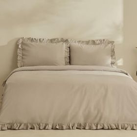 Karaca Home Pure Ruffle %100 Pamuk Açık Gri Çift Kişilik Nevresim Takımı