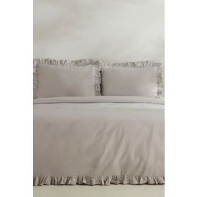 Karaca Home Pure Ruffle %100 Pamuk Açık Gri Çift Kişilik Nevresim Takımı