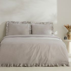 Karaca Home Pure Ruffle %100 Pamuk Açık Gri Çift Kişilik Nevresim Takımı