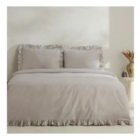Karaca Home Pure Ruffle %100 Pamuk Açık Gri Çift Kişilik Nevresim Takımı
