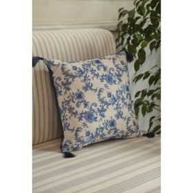Karaca Home Rosario 45x45 cm Mavi Beyaz Püsküllü Dolgulu Kırlent