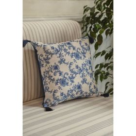 Karaca Home Rosario 45x45 cm Mavi Beyaz Püsküllü Dolgulu Kırlent