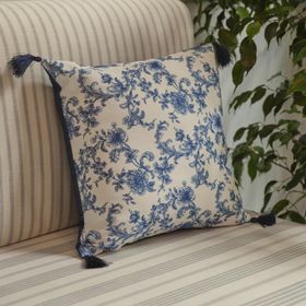 Karaca Home Rosario 45x45 cm Mavi Beyaz Püsküllü Dolgulu Kırlent