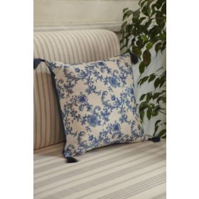Karaca Home Rosario 45x45 cm Mavi Beyaz Püsküllü Dolgulu Kırlent