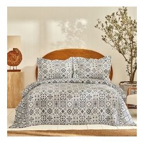 Karaca Home Tiles Çift Kişilik Mavi Yatak Örtüsü