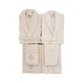 Karaca Home Vivien Flos 6 Parça Krem - Bej Aile Bornoz Seti