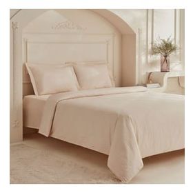 Karaca Home White Collection Minas Bej Çift Kişilik Çizgili Saten Nevresim Takımı
