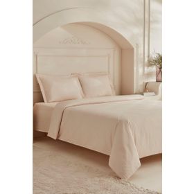 Karaca Home White Collection Minas Bej Çift Kişilik Çizgili Saten Nevresim Takımı