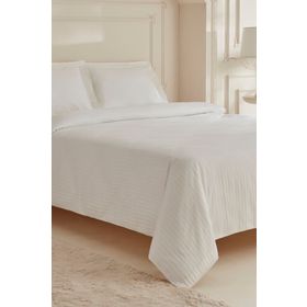 Karaca Home White Collection Minas Beyaz Çift Kişilik Çizgili Saten Nevresim Takımı