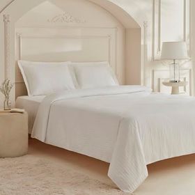 Karaca Home White Collection Minas Beyaz Çift Kişilik Çizgili Saten Nevresim Takımı