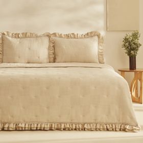 Karaca Home White Collection Perios %100 Pamuk Fırfırlı Bej Çift Kişilik Spring Comfort Uyku Seti