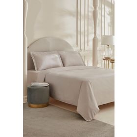 Karaca Home White Collection Vessa Açık Gri Çift Kişilik Çizgili Saten Nevresim Takımı