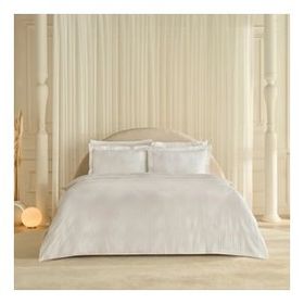 Karaca Home White Collection Vessa Beyaz Çift Kişilik Çizgili Saten Nevresim Takımı