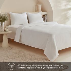 Karaca Home White Collection Vinas 80 Tel %100 Pamuk Beyaz Saten Biyeli Çift Kişilik Nevresim Takımı