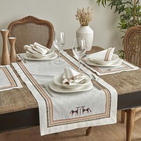 Karaca Home X Arslantepe Ekru Nakışlı Runner Set