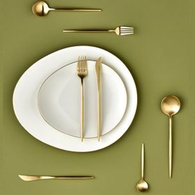 Karaca Jüpiter Matte Gold 84 Parça 12 Kişilik Premium Kutulu Çatal Kaşık Bıçak Takımı