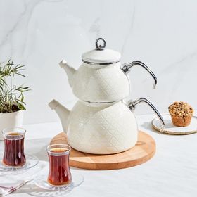 Karaca Kristal Krem Emaye Çaydanlık Takımı