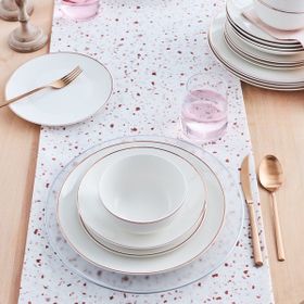 Karaca Leon Rose Gold 24 Parça Yuvarlak Beyaz Desenli Porselen Yemek Takımı