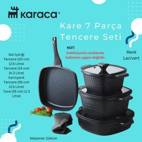 Karaca Maksimum Yanmaz Yapışmazlık Sağlayan İç Kaplama Döküm Kare Siyah 7 Parça Tencere Seti