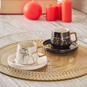 Karaca Marble Siyah Beyaz 80 ml 2 Kişilik Kahve Fincanı Takımı