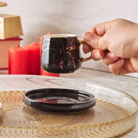 Karaca Marble Siyah Beyaz 80 ml 2 Kişilik Kahve Fincanı Takımı