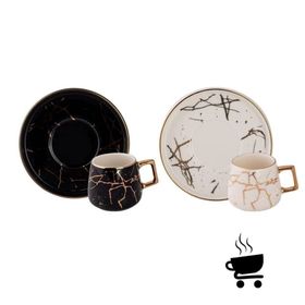 Karaca Marble Siyah Beyaz 80 ml 2 Kişilik Kahve Fincanı Takımı