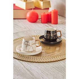 Karaca Marble Siyah Beyaz 80 ml 2 Kişilik Kahve Fincanı Takımı
