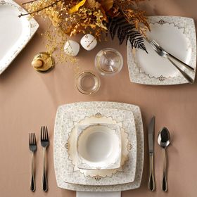 Karaca Mühür Cream Gold 60 Parça 12 Kişilik Kare Yemek Takımı