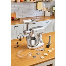 Karaca Multicast Plus Döküm Kıyma Çekme Sucuk-Sosis İçli Köfte Kurabiye Aparatlı 1000 W 5 lt Silver Hamur Yoğurma Makinesi