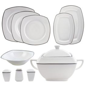 Karaca New Bone Tanya 60 Parça 12 Kişilik Platin - Kare Yemek Takımı