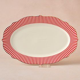 Karaca New Romantic İnce Çizgili 36 cm Kırmızı Kayık Tabak