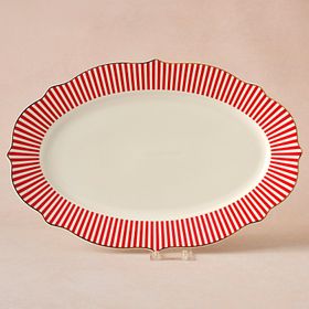 Karaca New Romantic İnce Çizgili 36 cm Kırmızı Kayık Tabak