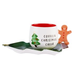 Karaca New Year Yılbaşı 24 180 ml Çay Fincanı ve Çam Ağacı Tabağı