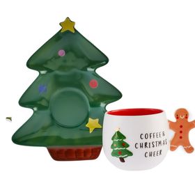 Karaca New Year Yılbaşı 24 180 ml Çay Fincanı ve Çam Ağacı Tabağı
