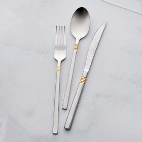 Karaca Nil 84 Parça 12 Kişilik Elegance Çizgili Mat Gold Kutulu Çatal Kaşık Bıçak Takımı