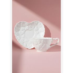 Karaca Pink Love Beyaz 100 ml Kahve Fincanı ve Tabağı
