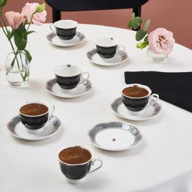 Karaca Piraye Kalp Figürlü 6 Kişilik 80 ml Kahve Fincan Takımı