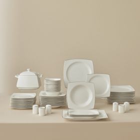 Karaca Platin Square Bone Talia 60 Parça 12 Kişilik Yemek Takımı