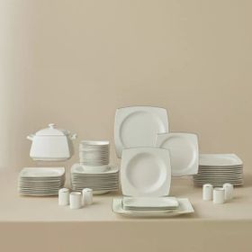 Karaca Platin Square Bone Talia 60 Parça 12 Kişilik Yemek Takımı