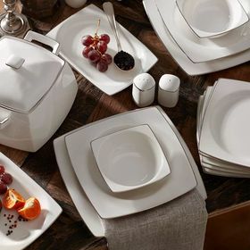 Karaca Platin Square Bone Talia 60 Parça 12 Kişilik Yemek Takımı