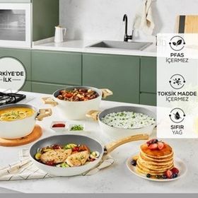 Karaca Refika Birgül İle Swiss Crystal Premium Krem 15 Parça Tava ve Tencereli Büyük Seti