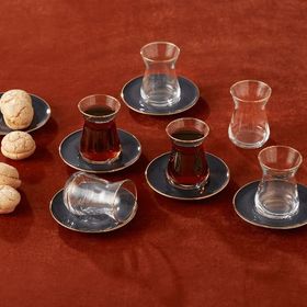 Karaca Retro Antrasit 6 Kişilik Çay Seti