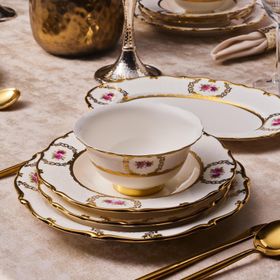Karaca Royal Bone Elizabeth Gold 55 Parça 12 Kişilik Yemek Takımı