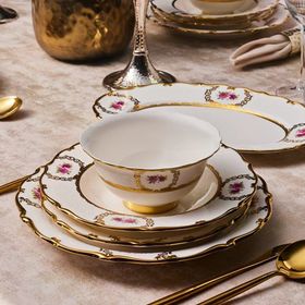 Karaca Royal Bone Elizabeth Gold 55 Parça 12 Kişilik Yemek Takımı