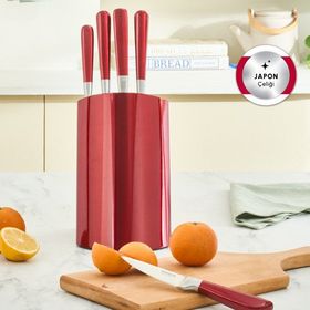 Karaca Samuray Flash Red Japon Çeliği Kırmızı 6 Parça Bıçak Seti